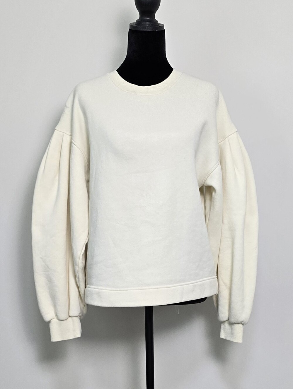 Zara Cream Balloon-Sleeve Crewneck Sweatshirt